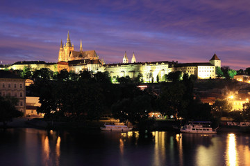 Fototapeta na wymiar Night Prague gothic Castle above River Vltava, Czech Republic
