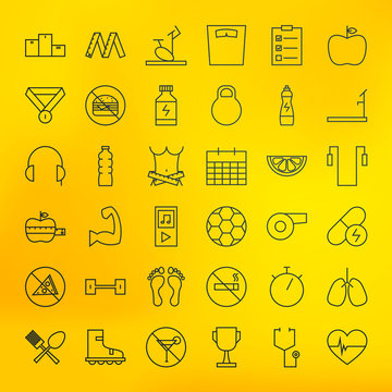 Fitness and Dieting Line Big Icons Set