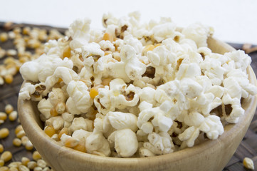 corn popcorn raw cooked bowl mix seed tray concept