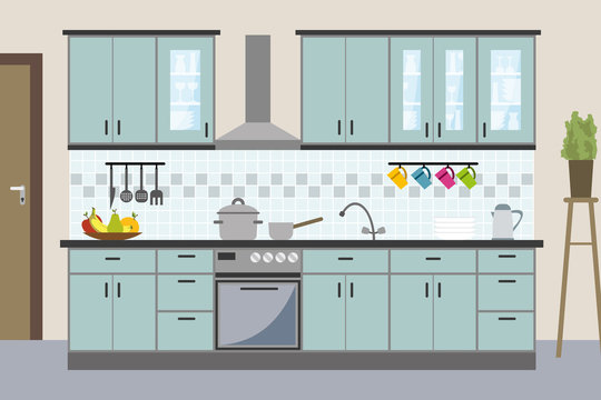 Modern kitchen interior in flat style