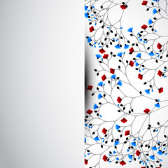 Abstract nature background with red and blue flowers.