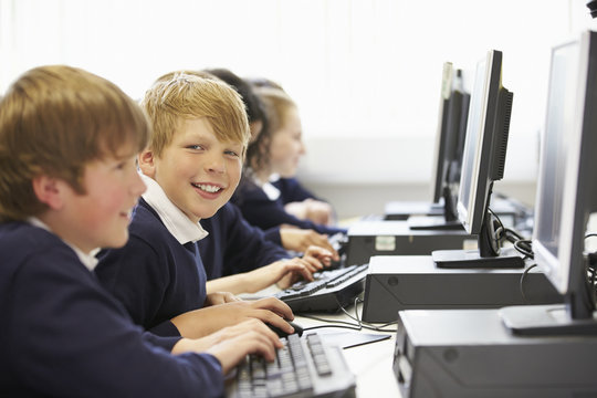 Line Of Children In School Computer Class