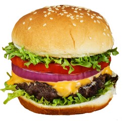 Cheeseburger or cheese burger isolated on white, close up