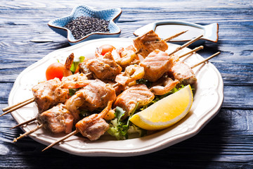 Seafood shashlik