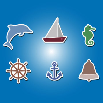 set of color icons with marine recreation symbols