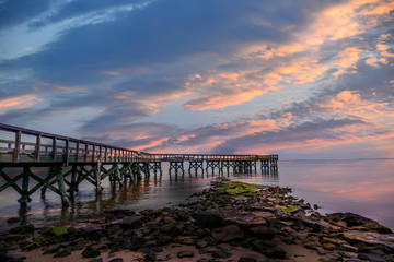 Sunset on a pier on the Chesapeake Bay
