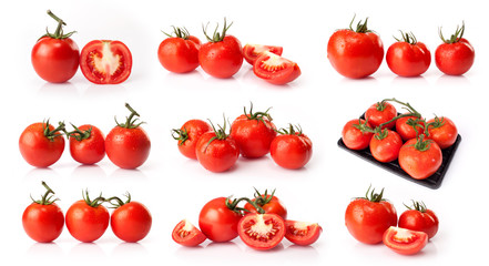 composite of fresh tomatoes  isolated on white background