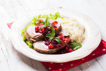 Beef with cranberry sauce