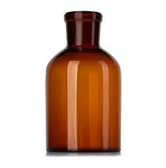 Old pharmacy bottle for medicines isolated on white background