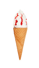 Strawberry ice cream with cone isolated