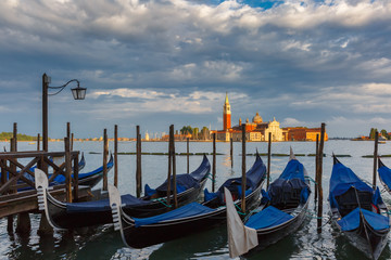 Gondolas in Venice lagoon after the storm, Italia