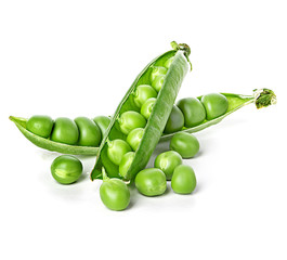 Fresh green pea pod isolated on white background