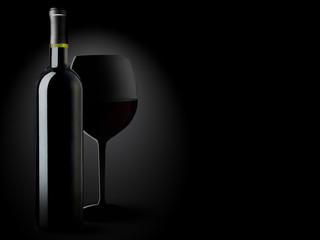 Red wine bottle and glass