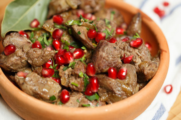 Fried Chicken Liver on wooden board