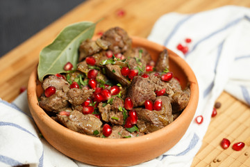 Fried Chicken Liver on wooden board
