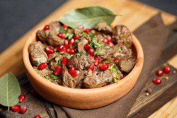 Fried Chicken Liver on wooden board