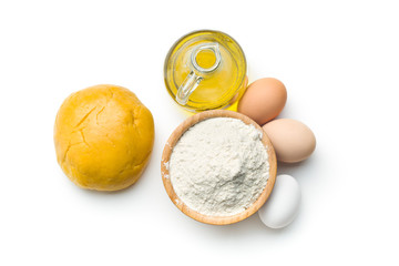 dough and ingredients for preparing pasta