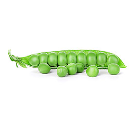 Fresh green pea pod isolated on white background