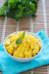 Steamed Corn in a Bowl.