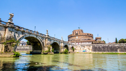 Obraz premium view of Castel Sant'Angelo from under the bridge , Rome, Italy