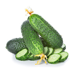 Cucumbers and slices isolated on a white background
