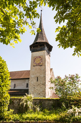 Spiez, Stadt, Schlosskirche, Kirche, Schlosspark, Schloss, Frühling, Schweiz
