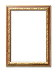 The antique gold frame on the white background