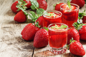 Fresh strawberry juice, selective focus