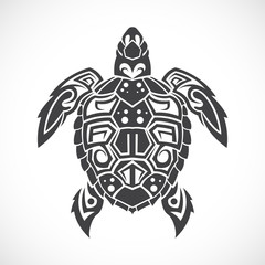 Naklejka premium Turtle in a tribal on a white background.