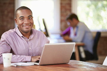 Fototapeta na wymiar Man Working At Laptop In Contemporary Office