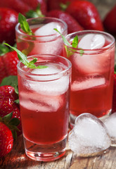 Fresh strawberry juice, selective focus