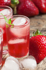 Fresh strawberry juice, selective focus
