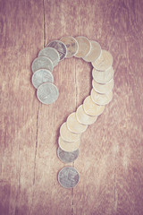 Coins baht thailand Question Mark with filter effect retro vintage style