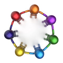Social network characters circle teamwork diverse friends