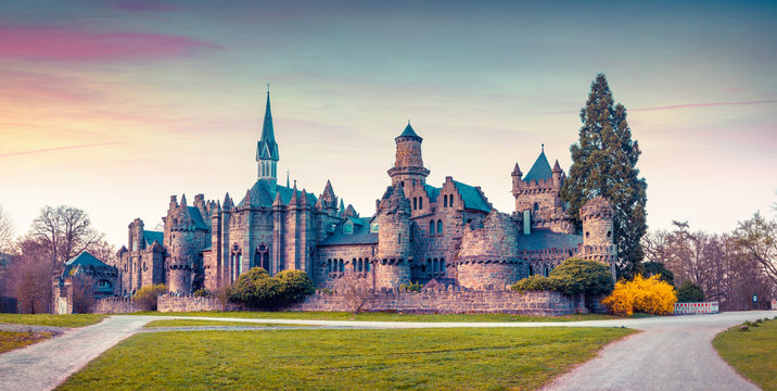 Colorful spring sunset in the Wilhelmshohe Castle