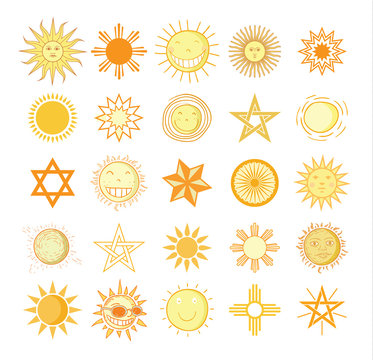 Set of sun icons isolated on white background. Vector illustration.
