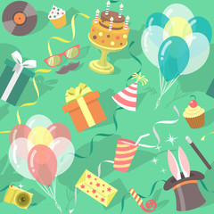 Birthday Party Celebration Flat Seamless Pattern
