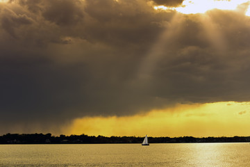 Sailboat on the Chesapeake Bay near sunset