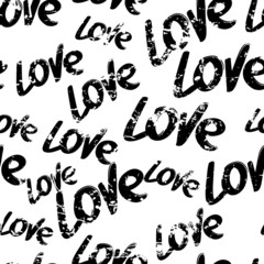Vector seamless pattern with hand drawn word love, isolated on w
