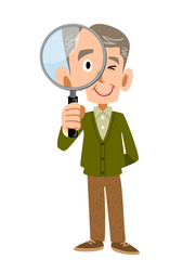 虫眼鏡で見る老人