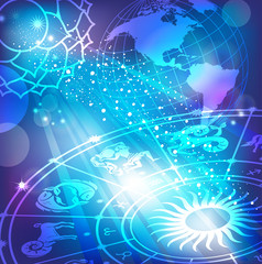 Blue background with a horoscope