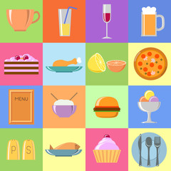 Fototapeta na wymiar Flat food icons Set
