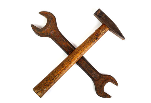 Crossed wrench and hammer