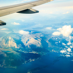 Naklejka na ściany i meble View from airplane flying over Norway.