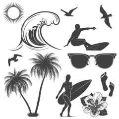 Set of surfing design elements