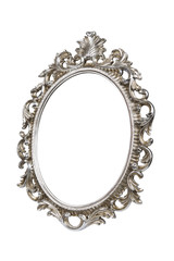 Oval silver picture frame isolated with clipping path.