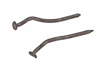 vintage rusty nails over white