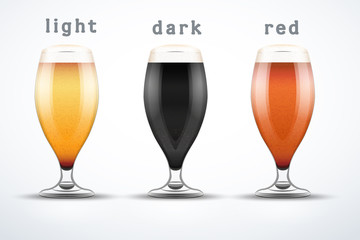 Beer mugs with three brands.