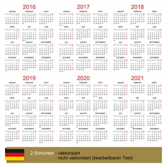 Calendar 2016-2021 