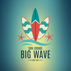 Vector Retro Style Surfing Labels, Logos 